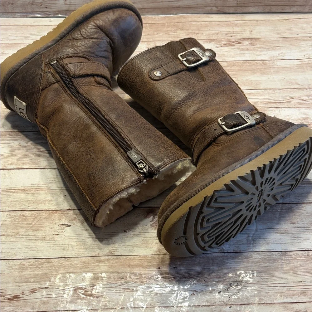UGG Brown Leather Boots with Silver Buckle